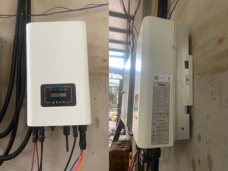 Hình ảnh lắp đặt thực tế biến tần Deye 15kW 3 pha hòa lưới, bám tải