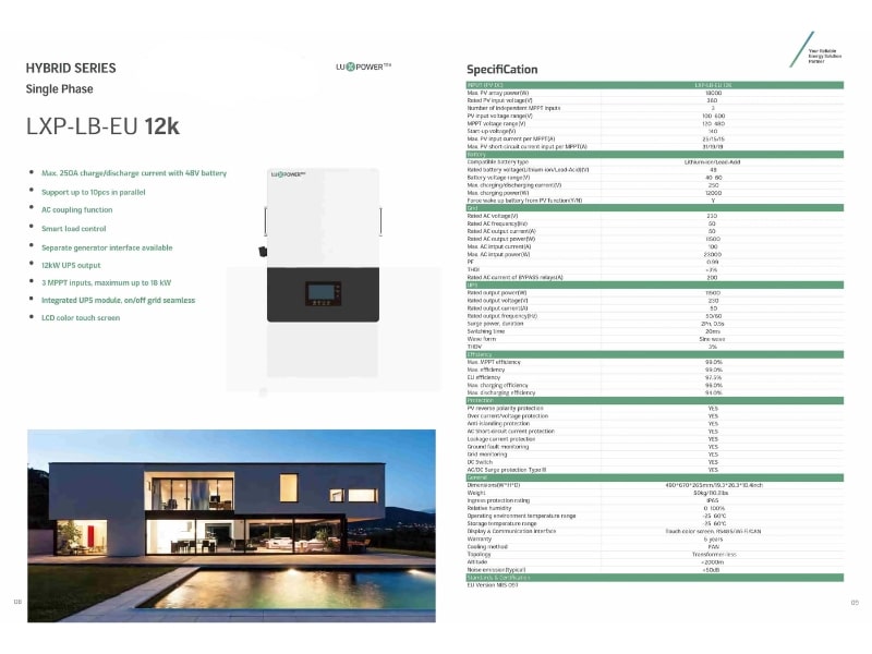 Thông số kĩ thuật Biến tần Luxpower LXP 12kW